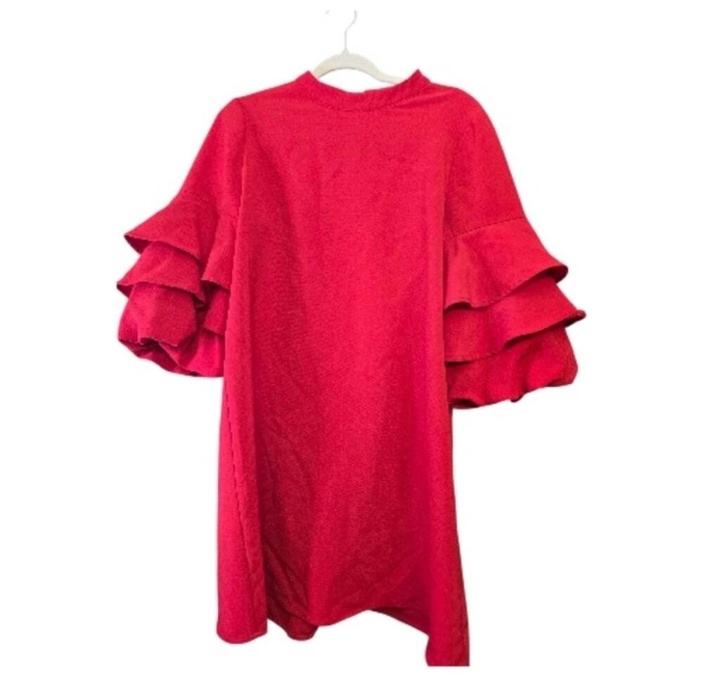 Catherine Malandrino Red Tiered Ruffle Sleeve Shift Dress